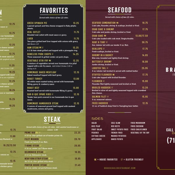 Lunch & Dinner Menu Brass Eagle Restaurant